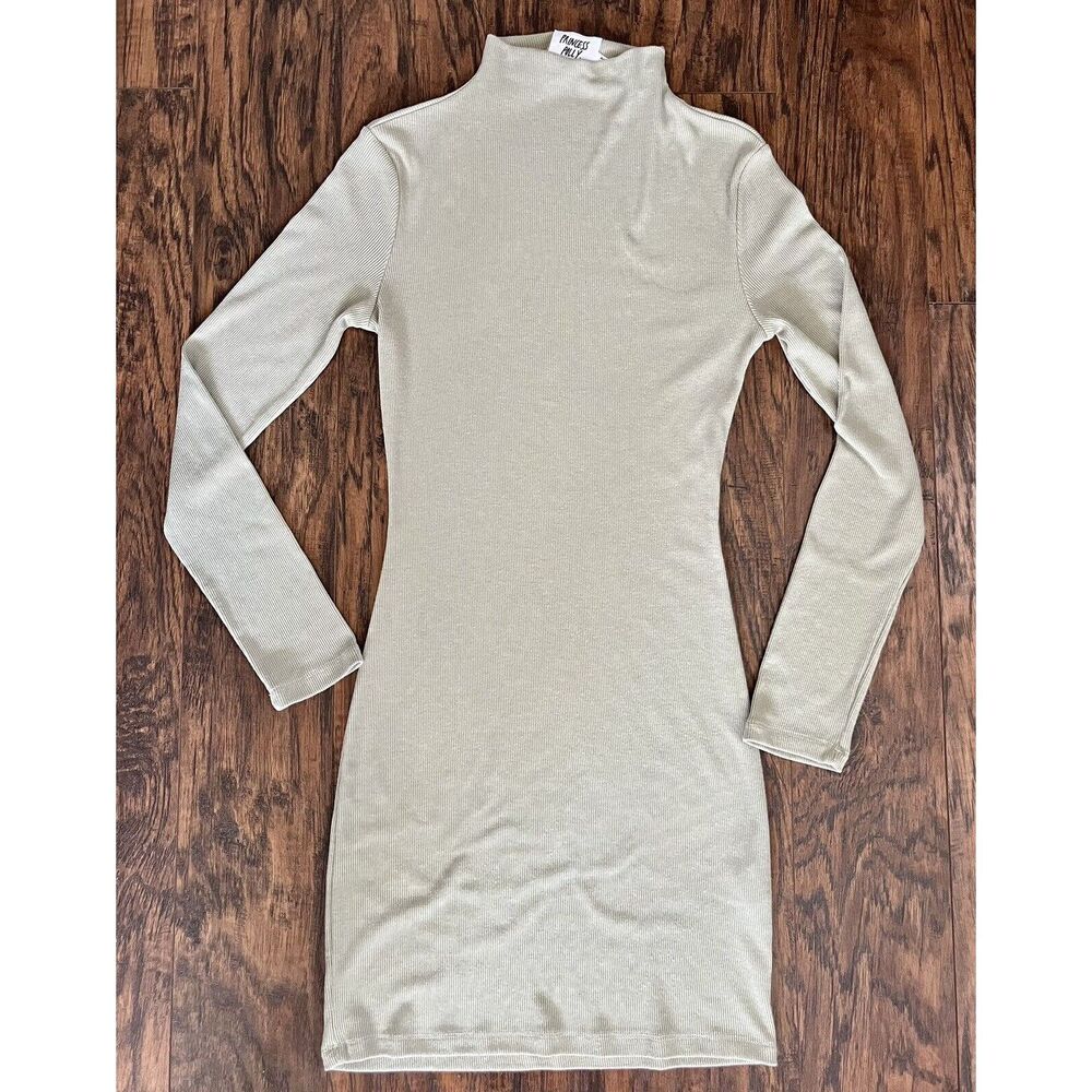 Princess Polly Knit Dress Mini Bodycon High Neck Long Sleeve Sage Green Size 6